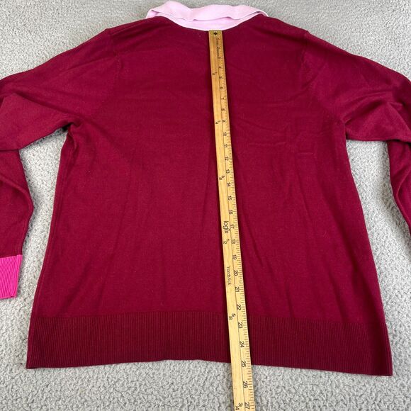 Croft & Barrow Sweater Womens Large Burgundy Pink Knit V Neck Collared Preppy - Picture 7 of 10